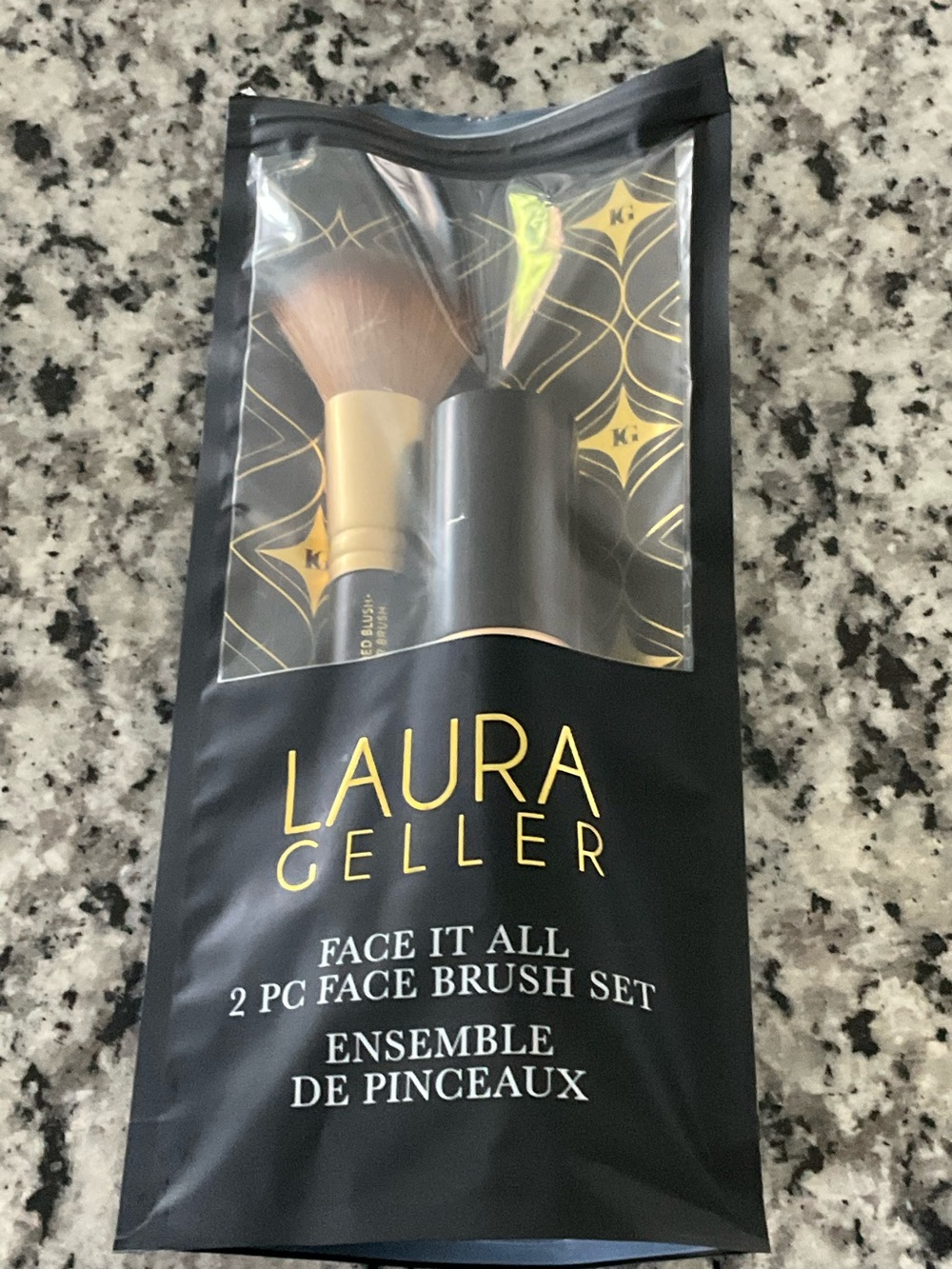 Laura Geller Black and Gold 2-Piece Face Brush Set NWT